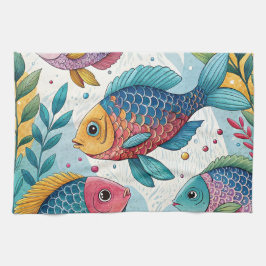 Regenboogvissen in het onderwater theedoek