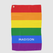 Regenboogvlag, aangepaste naam golfhanddoek (Voorkant)