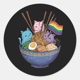 Regenboogvlag Katten Ramen Anime Gay Pride Month L Ronde Sticker