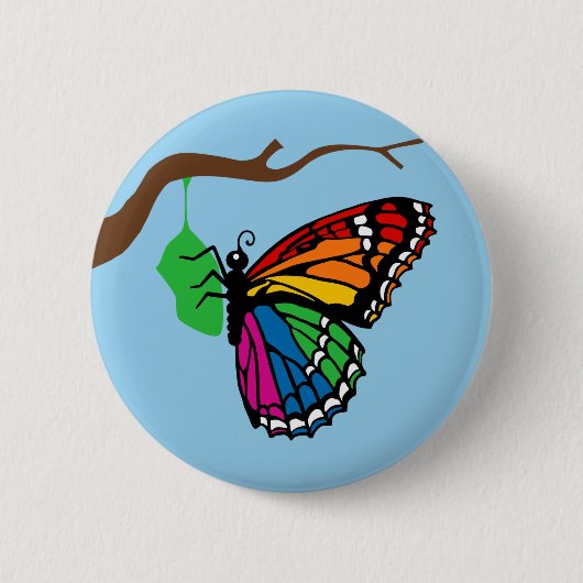 Regenboogvlinder afkomstig van chrysalis ronde button 5,7 cm (Voorkant)