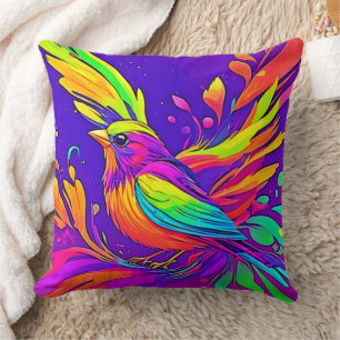 Regenboogvogel in Cartoon Land Kussen