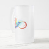 Regenboogvogel met oneindige symbolen matglas bierpul (Voorkant links)