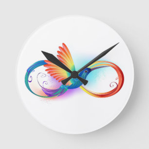 Regenboogvogel met oneindige symbolen ronde klok