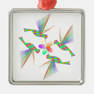 Regenboogvogels die een bloem kussen metalen ornament