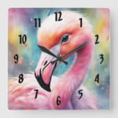 Regenboogvogels Flamingo 2 Vierkante Klok (Voorkant)