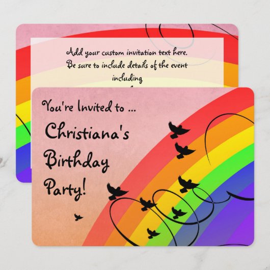Regenboogvogels Zwirls Birthday Party Kaart (Voorkant / Achterkant)