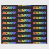 Regenboogvoornaam "ALEXANDER"; vun en kleurrijk Cadeaupapier (Vlak)
