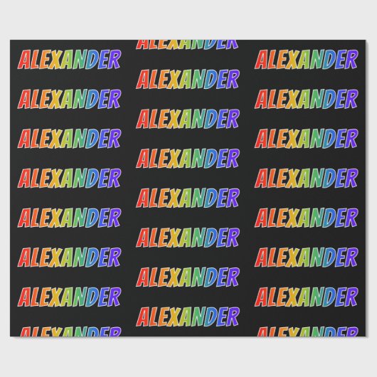 Regenboogvoornaam "ALEXANDER"; vun en kleurrijk Cadeaupapier (Vlak)