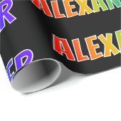 Regenboogvoornaam "ALEXANDER"; vun en kleurrijk Cadeaupapier (Rol Hoek)