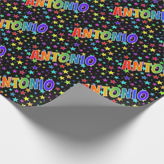 Regenboogvoornaam "ANTONIO" + sterren Cadeaupapier (Hoek)