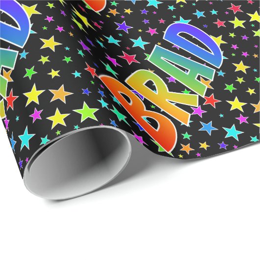 Regenboogvoornaam "BRAD" + sterren Cadeaupapier (Rol Hoek)