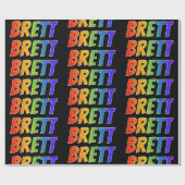 Regenboogvoornaam "BRETT"; vun en kleurrijk Cadeaupapier (Vlak)