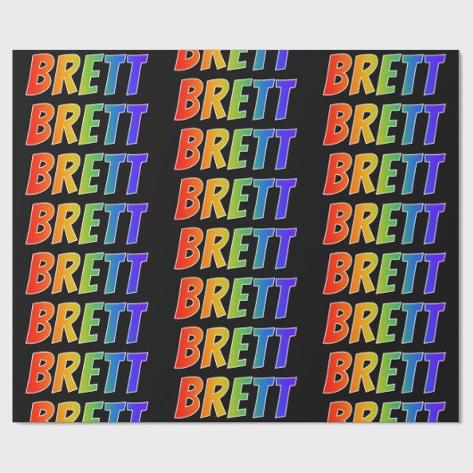 Regenboogvoornaam "BRETT"; vun en kleurrijk Cadeaupapier (Vlak)