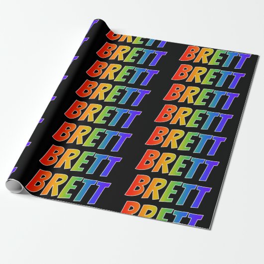 Regenboogvoornaam "BRETT"; vun en kleurrijk Cadeaupapier (Uitgerold)