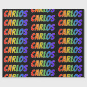 Regenboogvoornaam "CARLOS"; vun en kleurrijk Cadeaupapier (Vlak)
