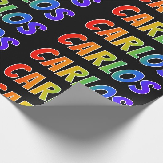 Regenboogvoornaam "CARLOS"; vun en kleurrijk Cadeaupapier (Hoek)