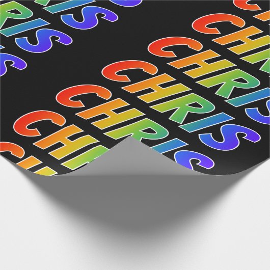 Regenboogvoornaam "CHRIS"; vun en kleurrijk Cadeaupapier (Hoek)