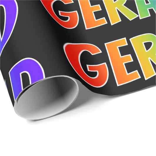 Regenboogvoornaam "GERALD"; vun en kleurrijk Cadeaupapier (Rol Hoek)