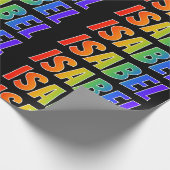 Regenboogvoornaam "ISABEL"; Fun en kleurrijk Cadeaupapier (Hoek)