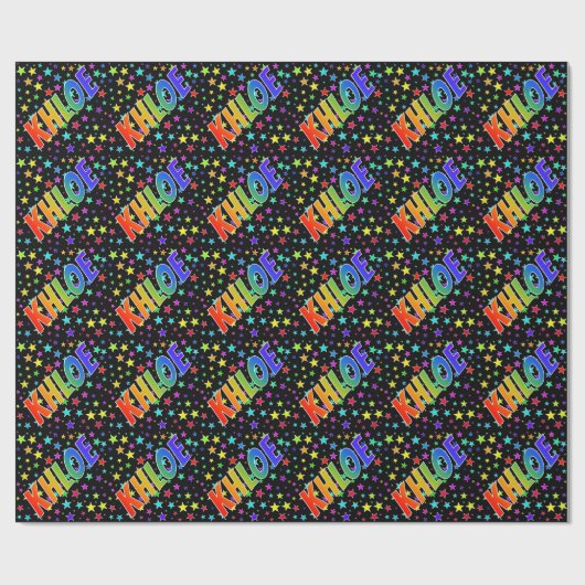 Regenboogvoornaam "KHLOE" + sterren Cadeaupapier (Vlak)