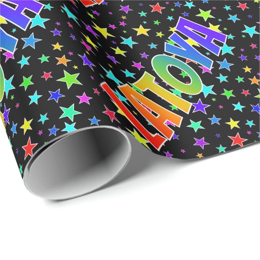 Regenboogvoornaam "LATOYA" + sterren Cadeaupapier (Rol Hoek)