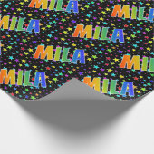 Regenboogvoornaam "MILA" + sterren Cadeaupapier (Hoek)