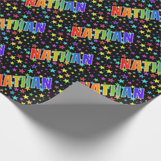 Regenboogvoornaam "NATHAN" + sterren Cadeaupapier (Hoek)