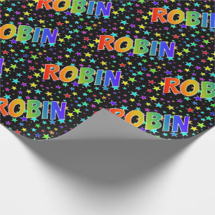 Regenboogvoornaam "ROBIN" + sterren Cadeaupapier