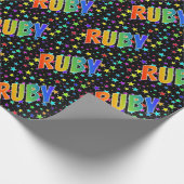 Regenboogvoornaam "RUBY" + sterren Cadeaupapier (Hoek)