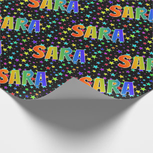 Regenboogvoornaam "SARA" + sterren Cadeaupapier
