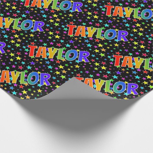 Regenboogvoornaam "TAYLOR" + sterren Cadeaupapier (Hoek)