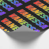 Regenboogvoornaam "VANESSA"; Fun en kleurrijk Cadeaupapier (Hoek)