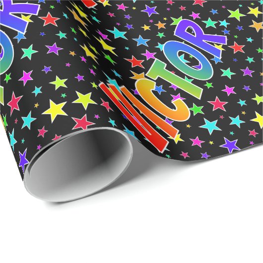 Regenboogvoornaam "VICTOR" + sterren Cadeaupapier (Rol Hoek)