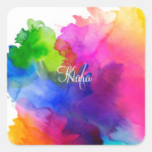 RegenboogWaterverf Abstract Vierkante Sticker (Voorkant)