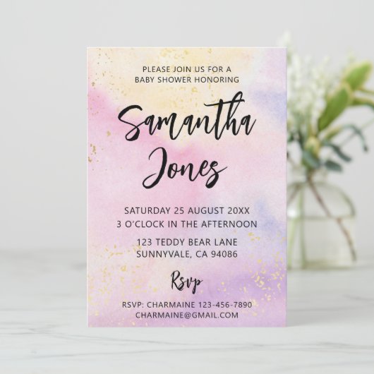 RegenboogWaterverf Baby shower Kaart (Staand voorkant)