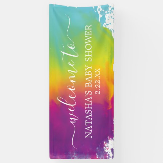 RegenboogWaterverf Welkom in Baby shower Spandoek (Verticaal)