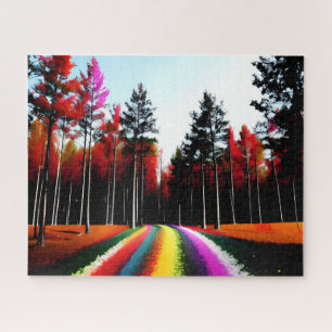 Regenboogweg door betoverd bos legpuzzel