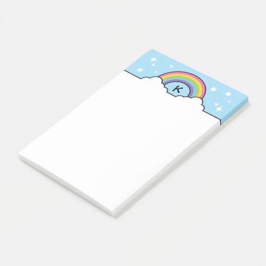 Regenboogwolken en sterren monogram post-it® notes (Schuin)