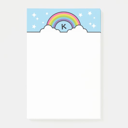 Regenboogwolken en sterren monogram post-it® notes (Voorkant)