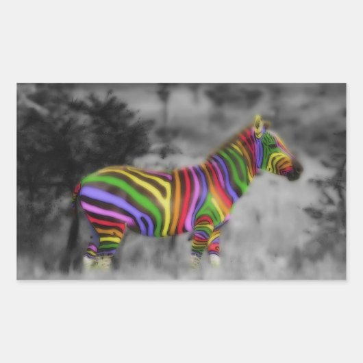 RegenboogZebra Rechthoekige Sticker (Voorkant)