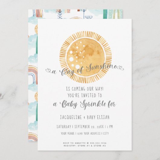 Regenboogzonneschijn Moderne Baby Waterverf Kaart (Voorkant / Achterkant)