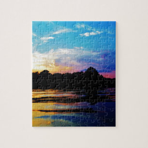 Regenboogzonsonderstel op bergmeer legpuzzel