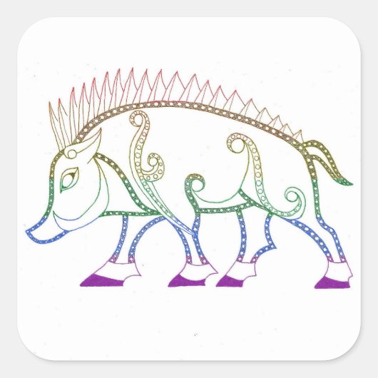 regenboogzwijn vierkante sticker (Voorkant)