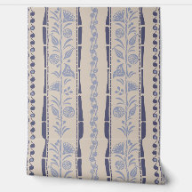 Regency Bloemstrepen - Marineblauw - Crème