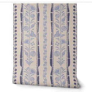 Regency Bloemstrepen - Marineblauw - Crème Behang