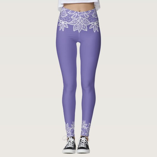 Regency Blue avec look dentelle Spandex Leggings (Devant)