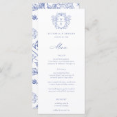 Regency Blue Crest Monogram Wedding Menu (Voorkant / Achterkant)