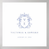 Regency Blue Crest Monogram Wedding Poster (Voorkant)