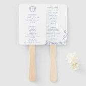 Regency Blue Crest Monogram Wedding Programme Handwaaier (Voorkant en achterkant)