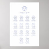 Regency Blue Crest Monogram Wedding Seding Chart Poster (Voorkant)